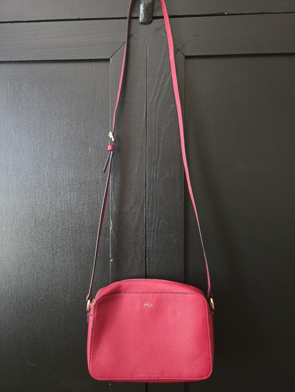 Lauren Ralph Lauren Red Pebbled Leather Crossbody Bag - Picture 3 of 16